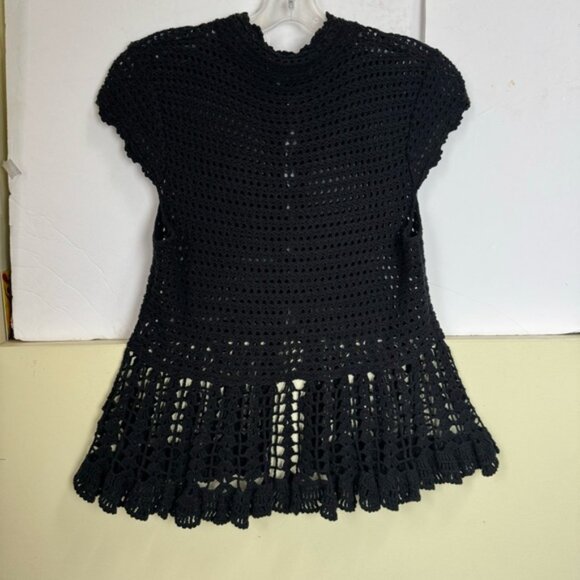 Free People Crochet Boho Cotton Peplum Top Buttons Cardigan Sweater Black M - Picture 3 of 12